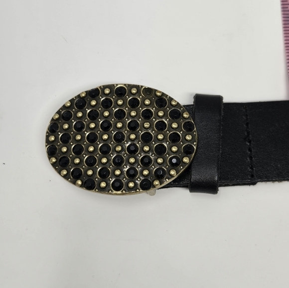 AMERICAN EAGLE BLACK LEATHER BELT EMBELLISHED BLACK RHINESTONE BUCKLE WOMEN S - Picture 6 of 14